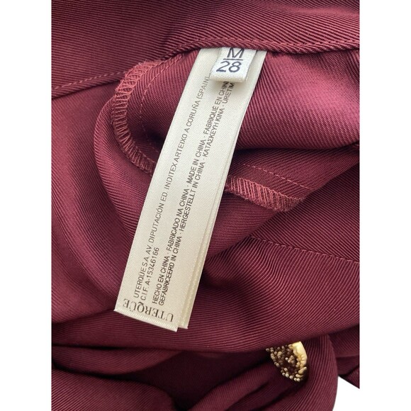 Uterqüe Burgundy A-Line Midi Skirt Gold Buttons High Waist Sz M 28 Vintage Style - Picture 8 of 9